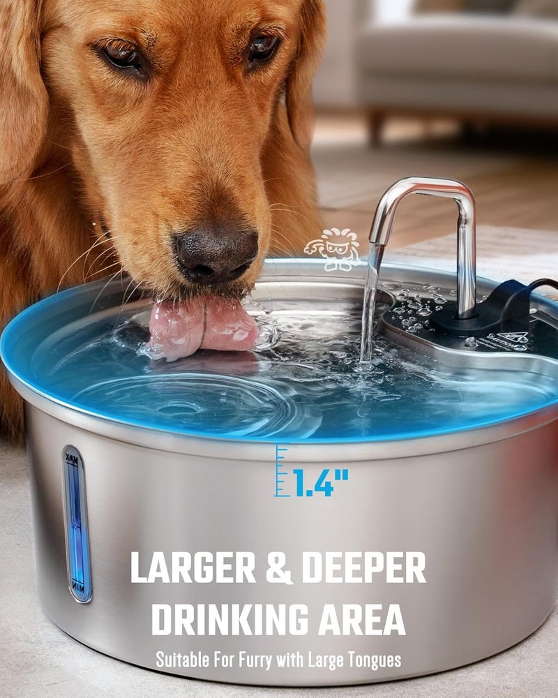 Pawccoli Dog Water Fountain Stainless Steel, 7L/1.8Gal Pet Fountain Water Bowl with Multi-Filtration & Deeper Drinking Aera, Large cat Water Fountain with Water Window & LED, Ultra-Quiet - Image 2